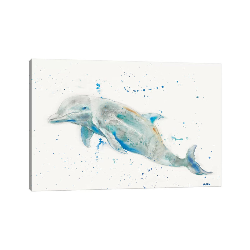 «Dolphin» par Patti Mann - peinture sur toile tendue, H 12 po x l 18 po x 1,5 po