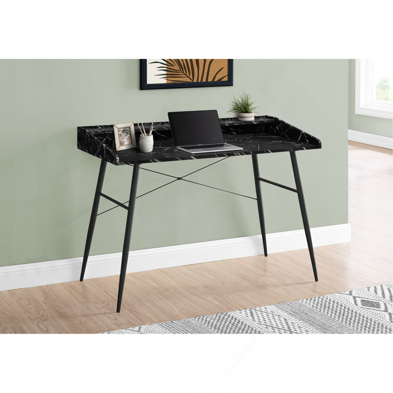 Bureau d'ordinateur, bureau personnel, ordinateur portable, tablettes de rangement, L 48 po, bureau, métal, Noir marbré