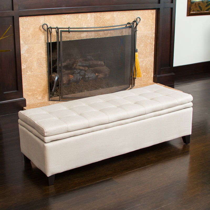 Banc de rangement rembourré Tais, Blanc cassé