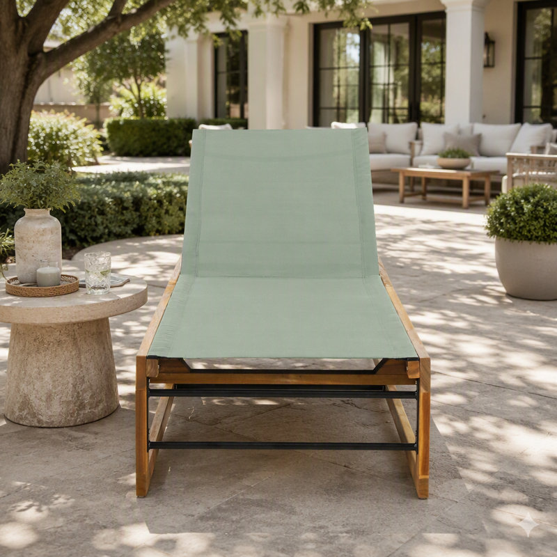 Ensemble de 2 chaises longues d'extérieur, Vert menthe / teck, 2