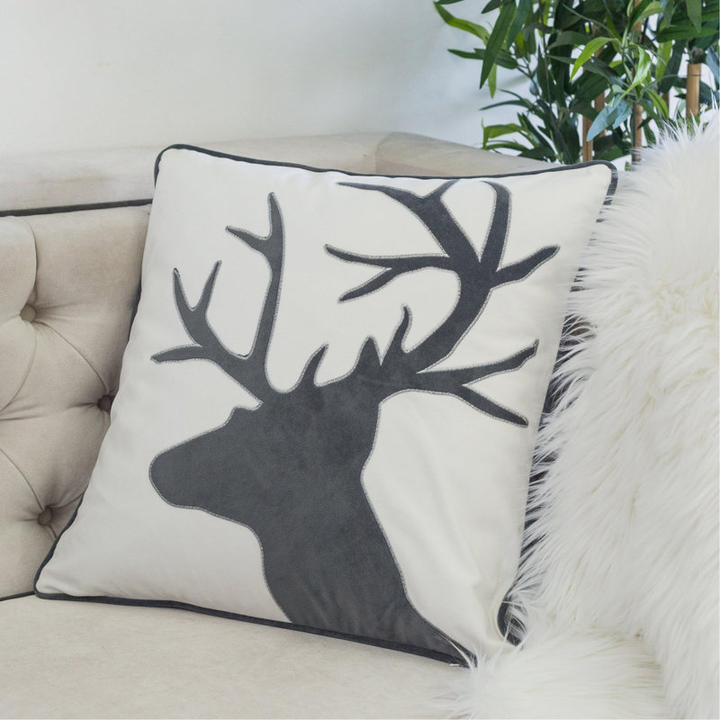 Coussin décoratif en velours Holiday Reindeer 20 x 20 - blanc et gris avec insert, Blanc