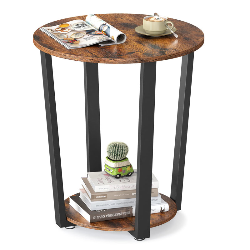 Rustic Brown and Black Round Wood Metal End Table