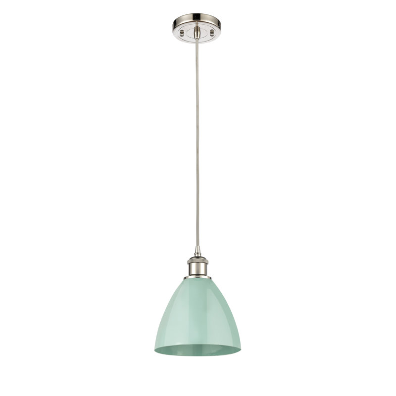 Luminaire suspendu conique 1 lumière, Vert clair, Nickel poli