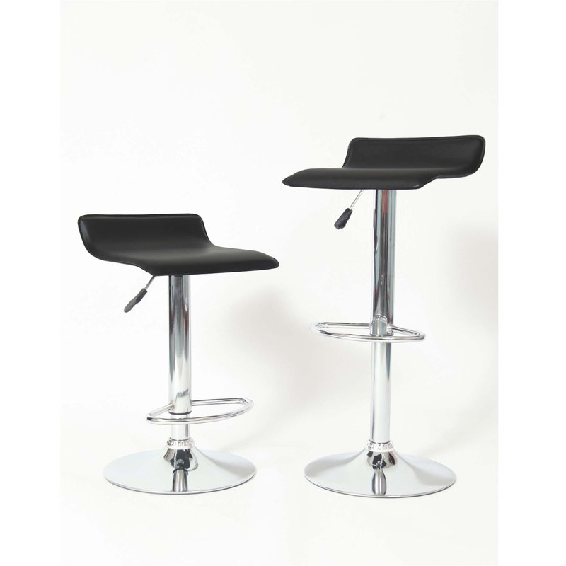 Ivylynn Contemporary Chrome Air Lift Adjustable Swivel Stools With Seat, Black