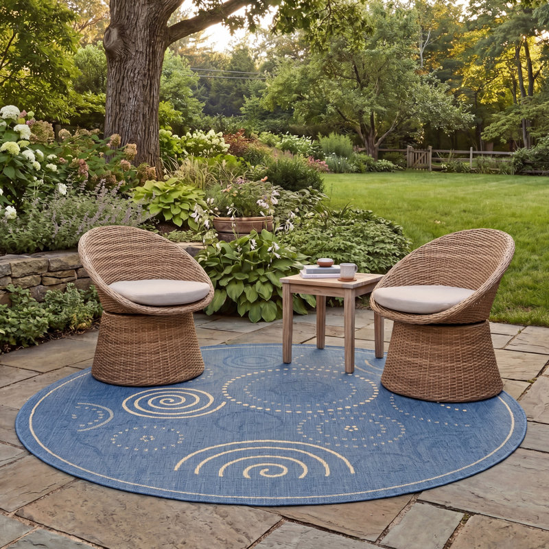 Tapis d'intérieur / extérieur à motif géométrique Anjeli Performance, Rond 5 pi 3 po