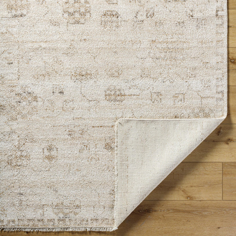 Cannes Hand Knotted Vintage Look Area Rug in Ivory, Runner 2'6" x 8'