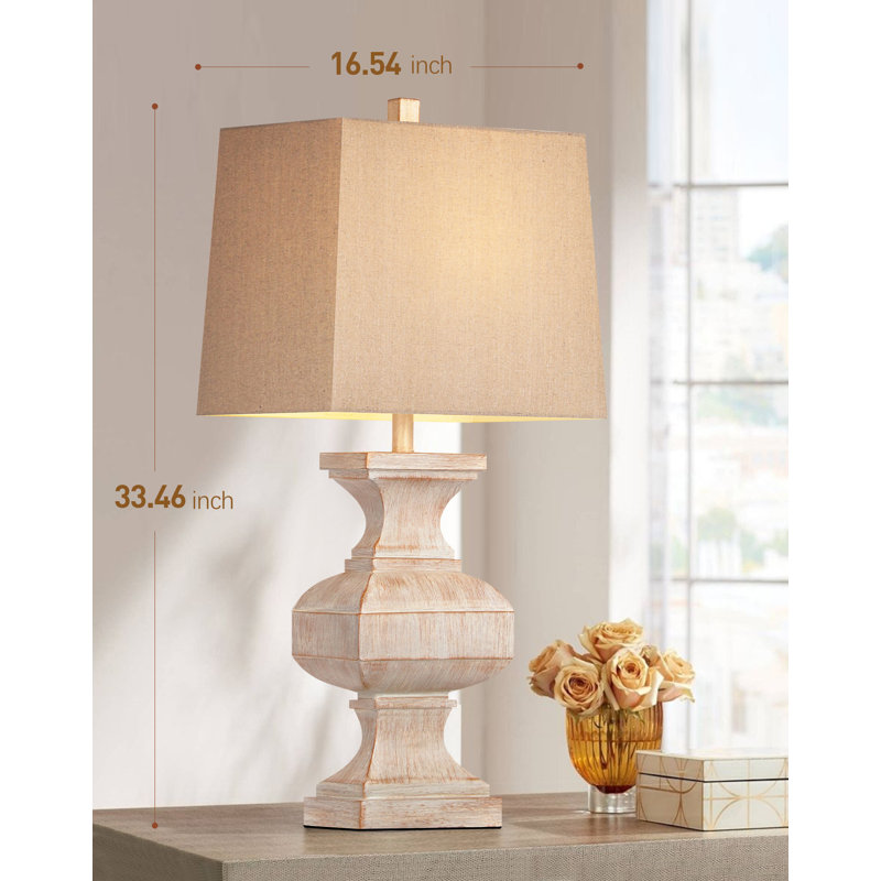  33'' Large Retro Resin Table Lamp, Rustic End Lamp for Living Room Deco