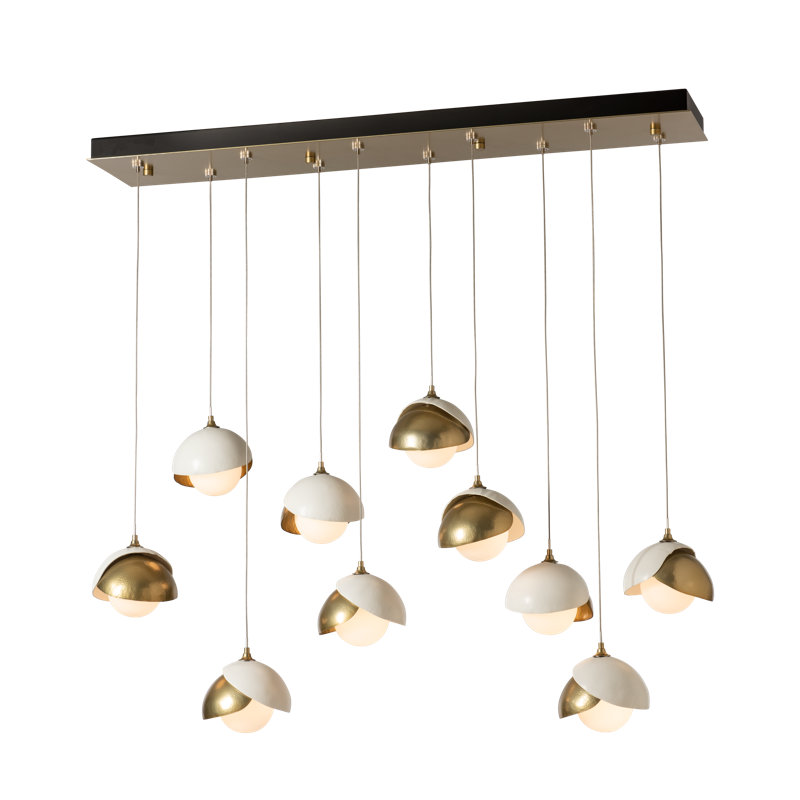 Luminaire suspendu linéaire à double abat-jour 10 lumières Brooklyn, Noir, Standard: 10 po à 80 po, Blanc
