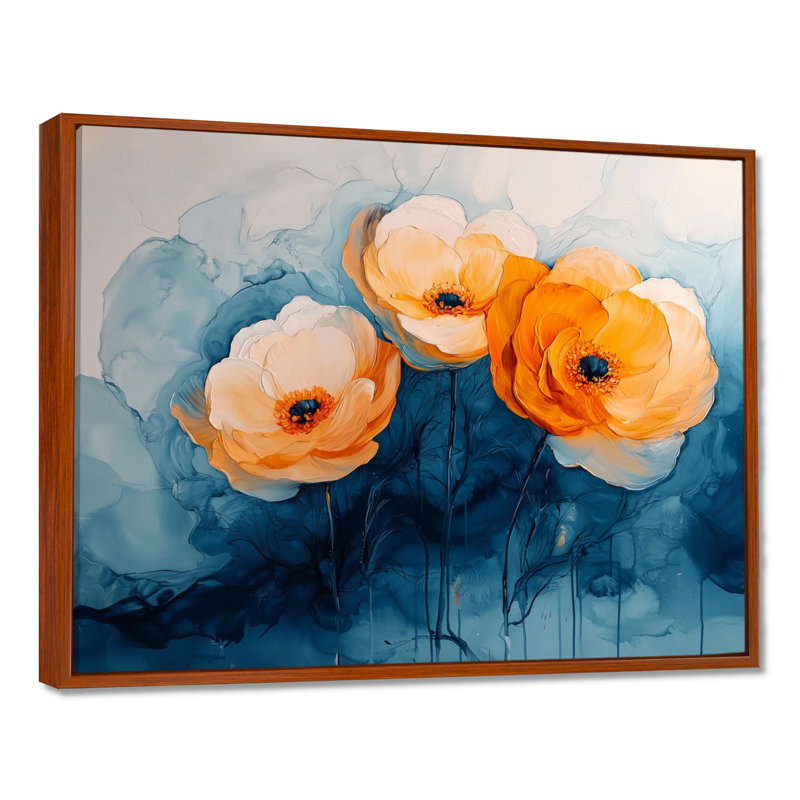 Aquarelle de fleurs de renoncule, rivière IV - art mural Renoncule, H 12 po x l 20 po, Floater Framed, Brun