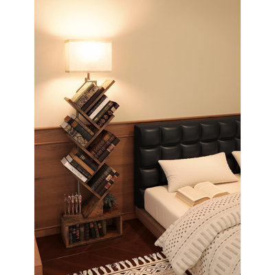 6-Tier Tree Book Shelf With LED Light, Steel&Wood Bookshelf With Storage Cabinet, Narrow Tall Bookcase