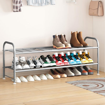 2 Tier Shoe Rack Made of Metal, Exquisitely Designed for Closets and Entryways
