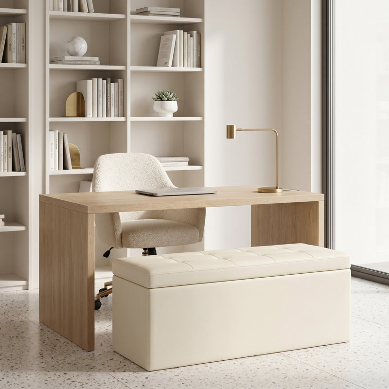 43 Inches Folding Storage Ottoman Bench, Ottoman Foot Rest, End Of Bed Bench, Storage Chest, Load 660 Lb, For Living Room, Bedroom, Entryway, Cream White