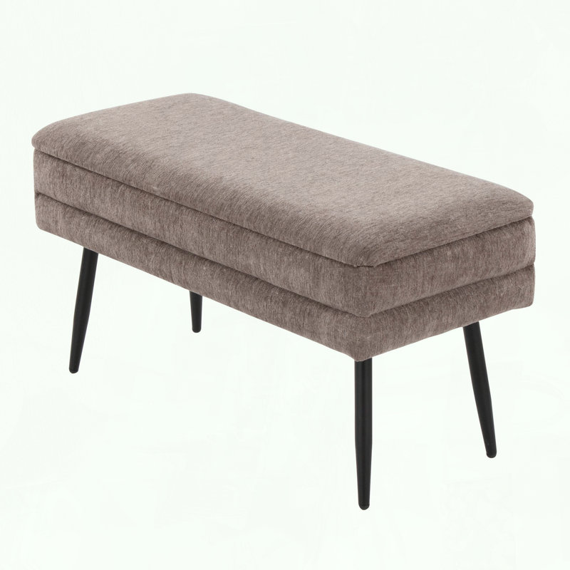 Banc de rangement contemporain en métal noir et tissu brun, Brun