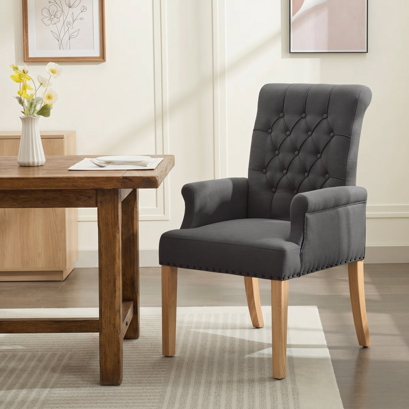 Amdad 41'' H Tufted Upholstered Parsons Chair, Dark Grey, Natural, Linen