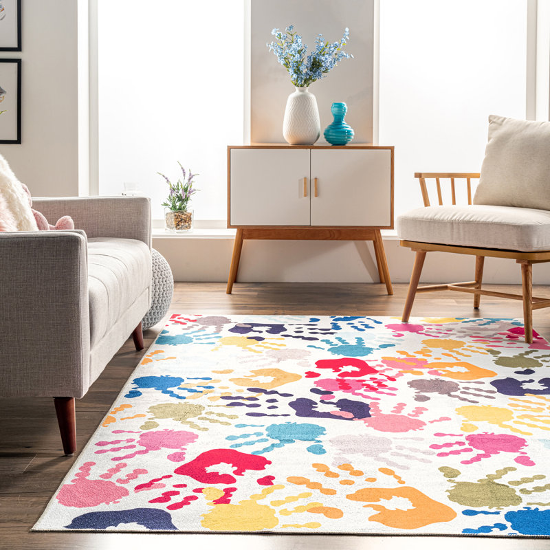 Pinkie SpinClean Machine Washable Handprint Kids Area Rug, Rectangle 4' x 6'