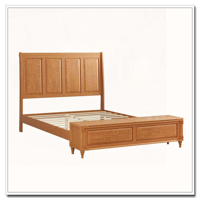 Lit-bateau haut en bois massif avec espace de rangement de 64 po, Naturel, Grand lit