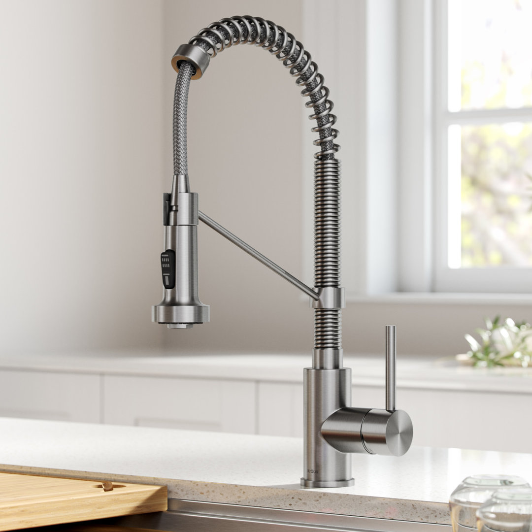 KRAUS Bolden Commercial Style 2-Function Single Handle Pull Down Kitchen Faucet with Soap Dispenser Kraus Finish: Antique Champagne Bronze