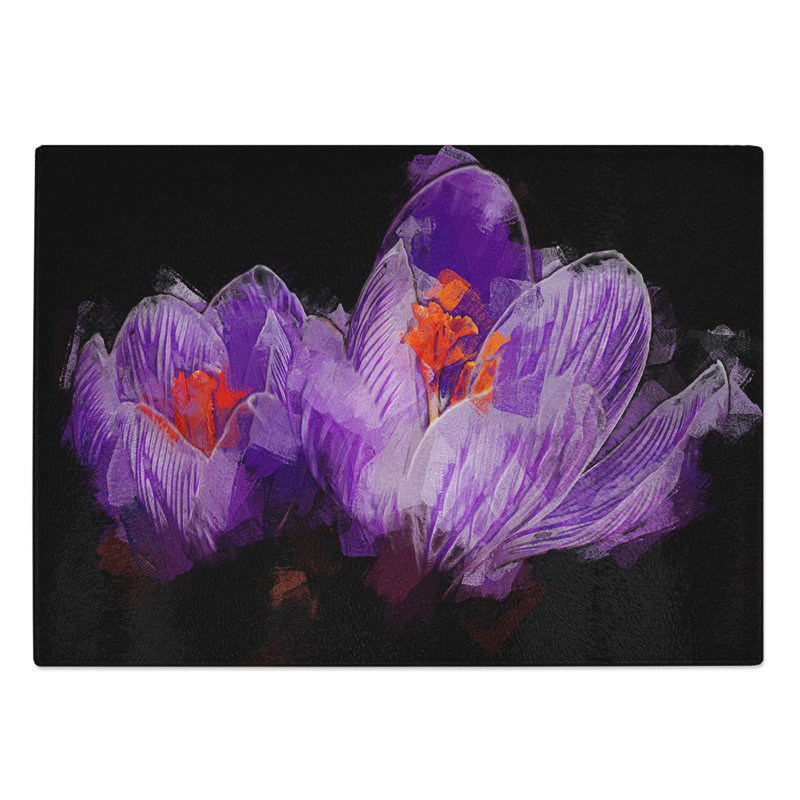 Tempered Glass Crocus Flower Chopping Board, 39 cm W x 28.5 cm L