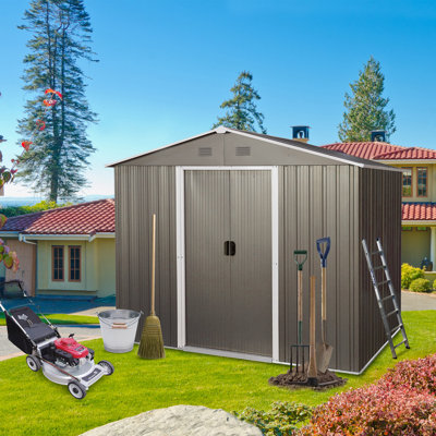8Ft X 6Ft Outdoor Metal Storage Shed With Metal Foundation