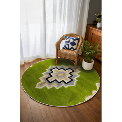 Argan Collection Digital Print Cotton-Polyester Green Moroccan Rug