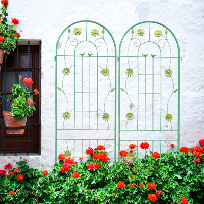Porte-plantes d'extérieur antirouille 71 po x 19,7 po en métal, treillis de jardin en métal, facile à installer, métal, pour vignes de lierre, rose, gloire du matin, vigne 2, fleur de rouille à assembler, fer, jasmin, concombre