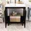 Meuble-lavabo simple autoportant minimaliste avec portes à fermeture en douceur, lavabo en résine et rangement-1749406912