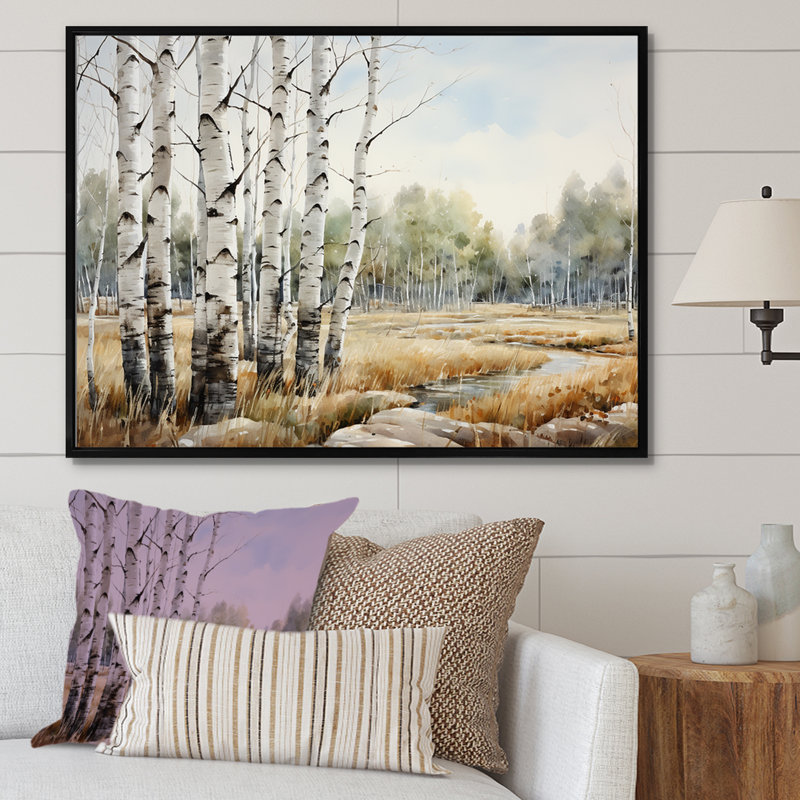 «Beige et gris» en bois de bouleau «I» sur toile, Cadre flottant noir, H 30 po x l 40 po x P 1,5 po