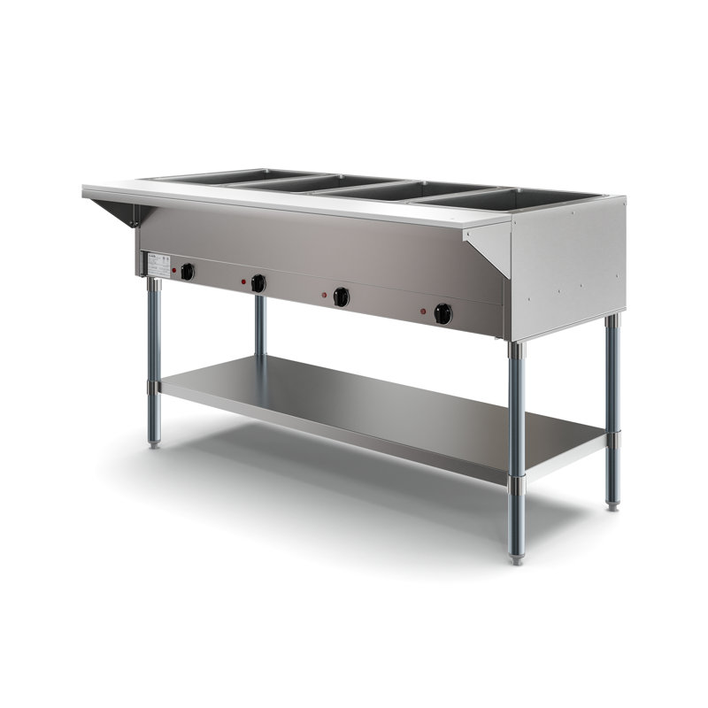 Four Pan Open Well Electric Steam Table with Undershelf, ST-4P-O