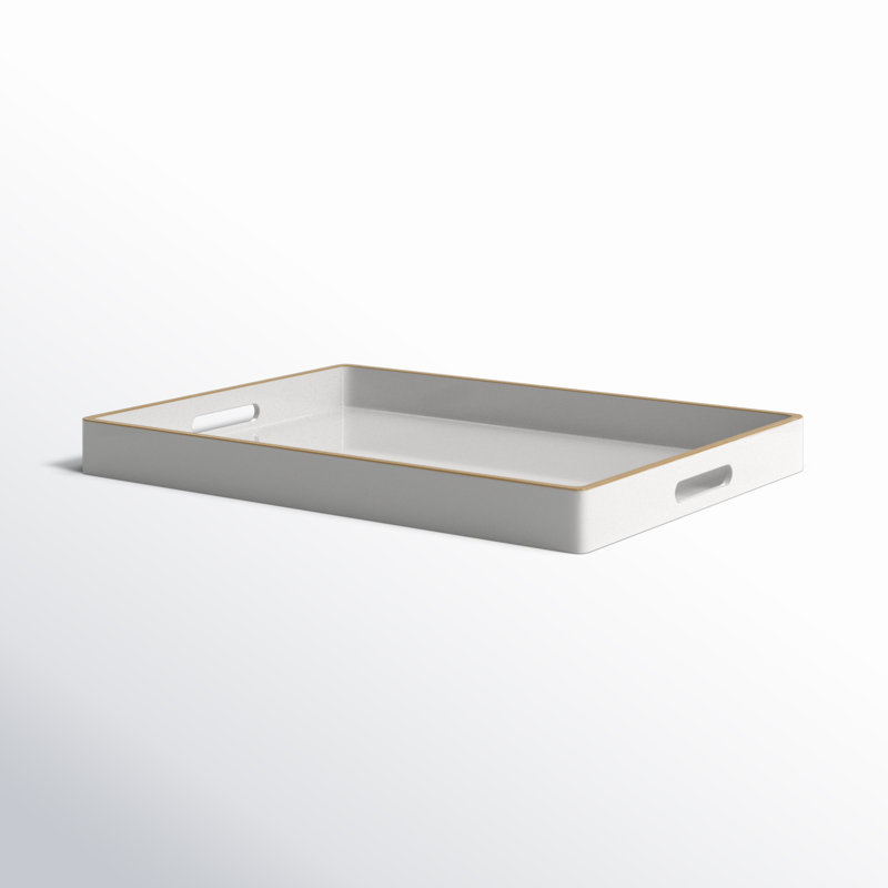 19” White Rectangular Plastic Tray with Cutout Handles, Modern Decorative Accent Tray for Serving, Storage, or Centerpiece Display