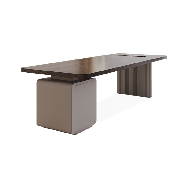Bureau rectangulaire en bois massif brun noisette + blanc, Retour à droite, H 29,53 po x l 70,87 po x P 31,5 po