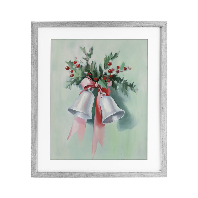 Festive Silver Bells, reproduction encadrée sous verre, design par Arlington Prints, Cadre de ferme gris, H 16 po x l 13 po