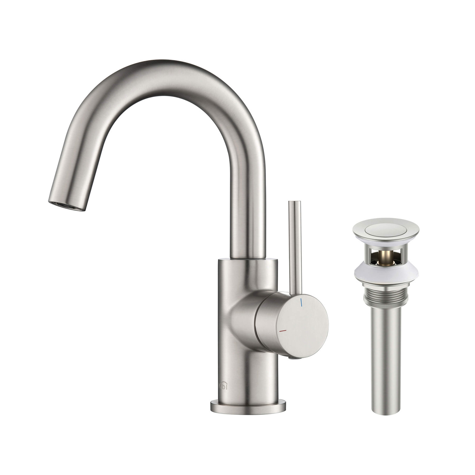 Circular Single Hole Bathroom Faucet with Drain Assembly, Brushed Nickel