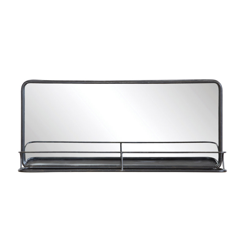 Flat Mirror with Shelves, 40.64cm H x 91.44cm W, Black