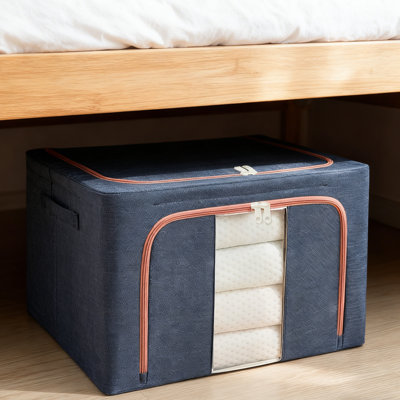 1 Piece Folding Fabric Organizer, 100L with Clear Window and Reinforced Brackets for Clothes, Bedding and Toys, Navy Blue