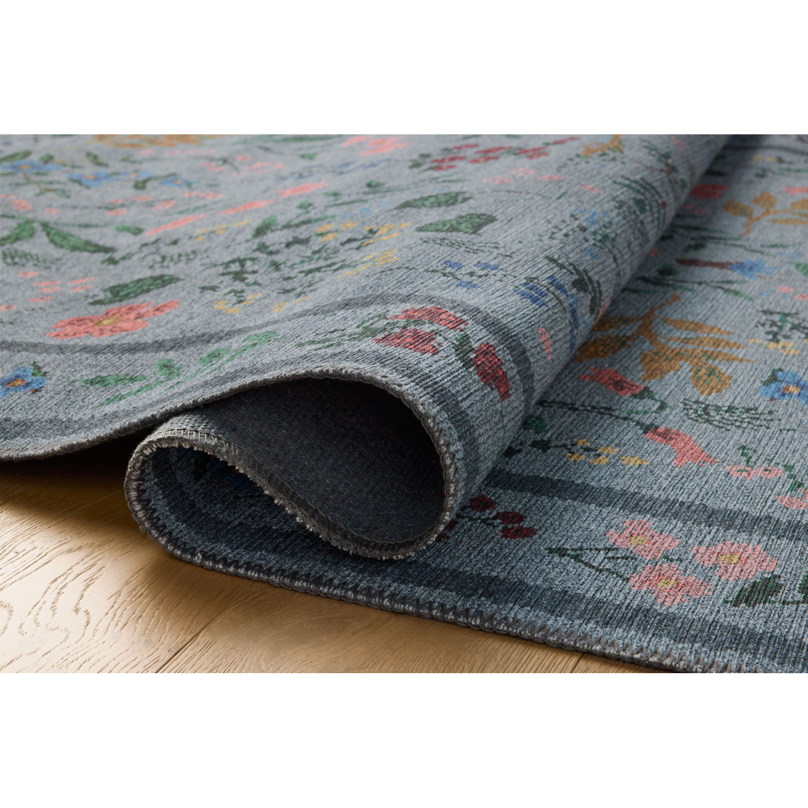 Rifle Paper Co. x Loloi Wildwood Cream Floral Rug, Blue, Runner 2' x 5'