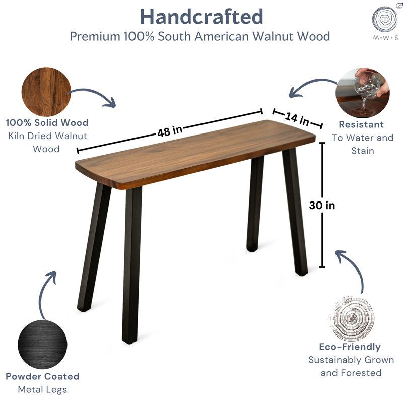 Solid Walnut Console Table with Metal Legs, 29.5" H x 48" W x 14" D