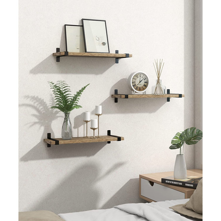  Floating Shelves, 17 Inch Wall Shelf Set of 3, Rustic Wood  Shelves for Wall Storage, Wall Mounted Wooden Display Shelf for Bathroom  Bedroom Kitchen Garage, Carbonized Black : Home & Kitchen