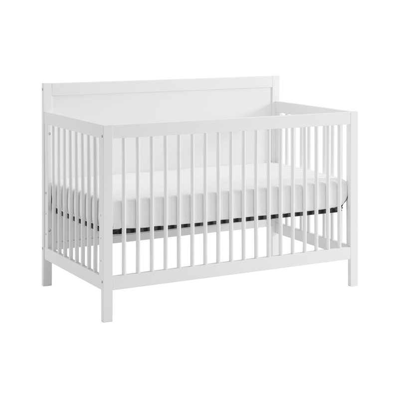 White Solid Wood 4-in-1 Convertible Crib with Panel Headboard