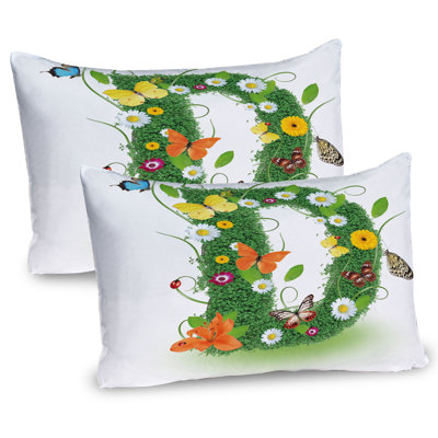 Ambesonne Letter D Pillow Sham 2 Pack Spring Theme Butterflies Multicolor Green -  pil-2_44855_26x20