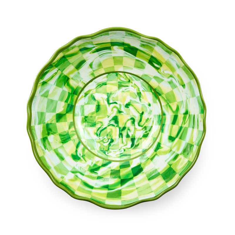 Blue Marble Check Melamine Serving Bowl, Green