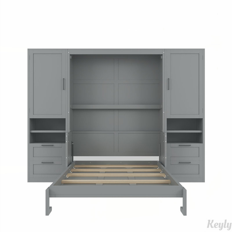 Lit escamotable mural avec placard, tiroirs et tablettes Murphy, gris