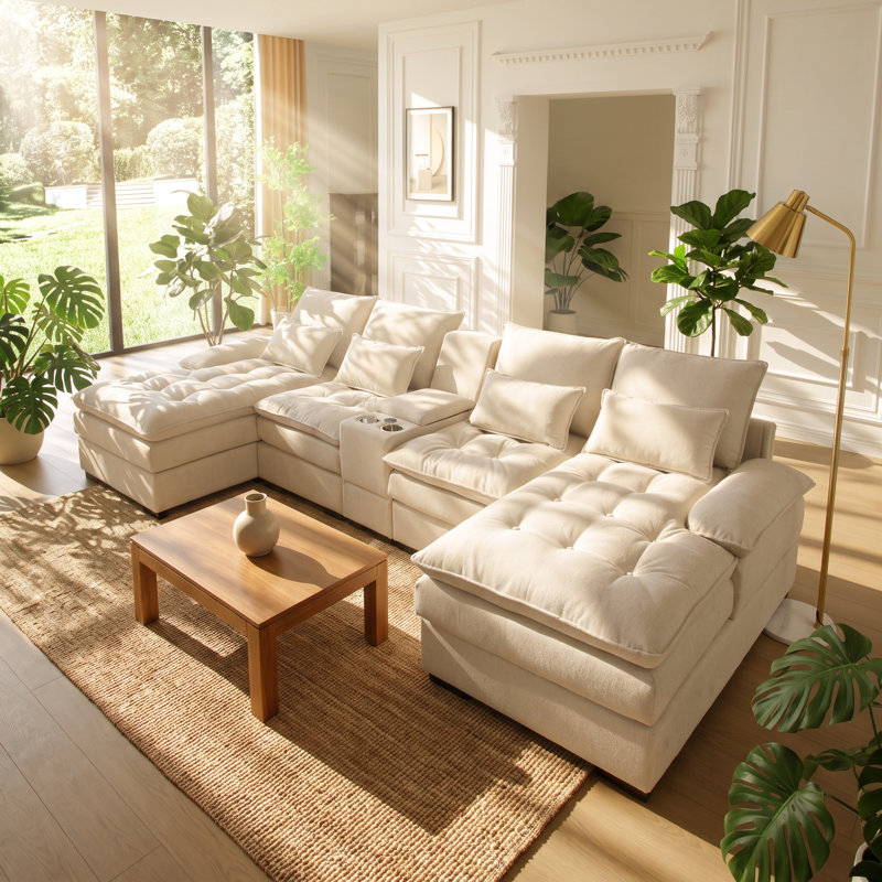 Upholstered 130 " Linen U-Shaped Corner Sectional