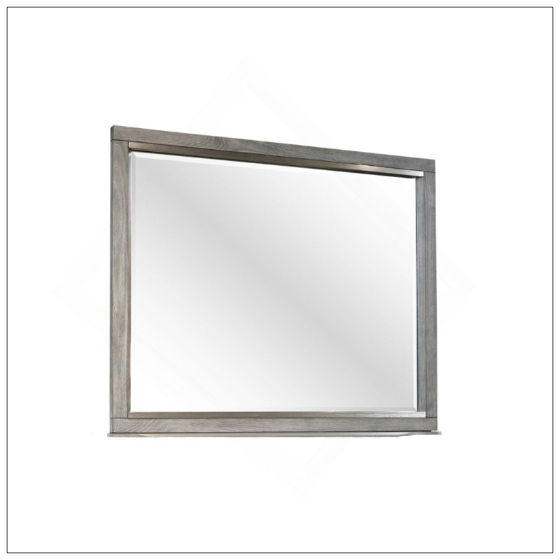 Miroir gris avec cadre élégant, fabrication durable et design polyvalent pour les espaces modernes et traditionnels.