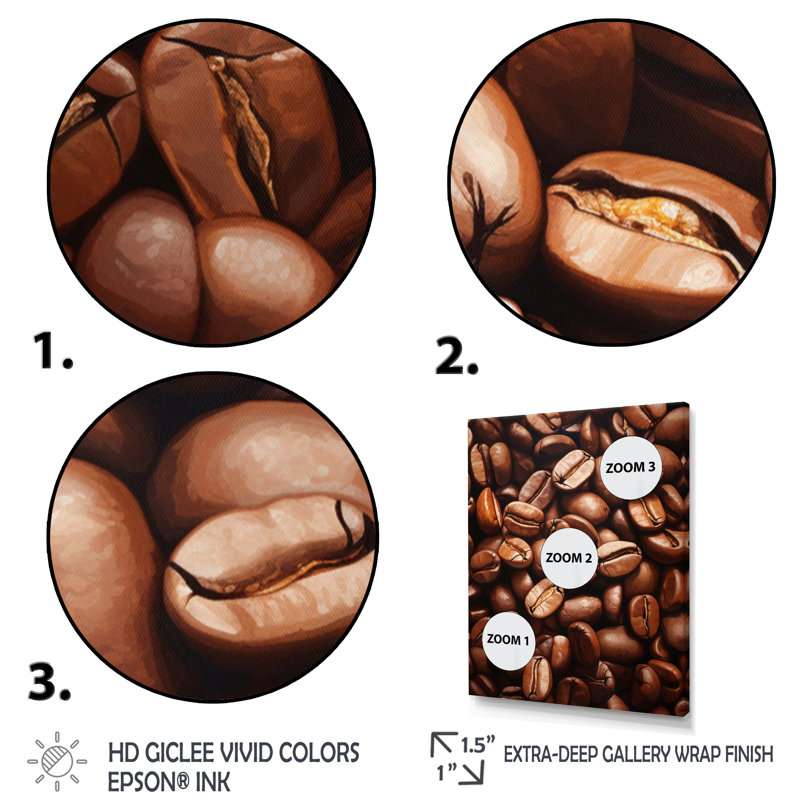 Aliments rôtis, grains de café iv encadré sur toile, H 32 po x l 24 po x P 1 po, Cadre photo noir