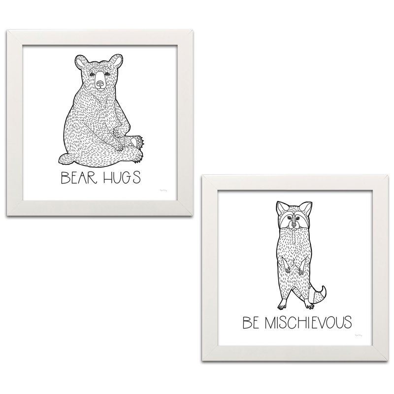 «Color the Forest Bear Hugs & Be Mischievous», ensemble de 2 pièces encadrées, Papier avec cadre blanc