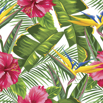 Seamless Pattern With Tropical Leaves And Flowers by Incomible - Wrapped Canvas Painting
