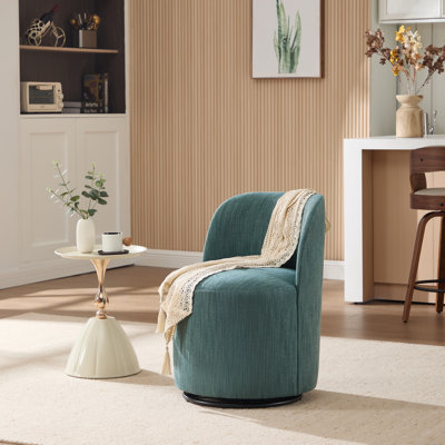 Ensemble de 1 fauteuil demi-tonneau de cuisine et de salle à manger rembourré, fauteuil rond en lin de style Mid-Century, pivotant à 360 °, fauteuil d'appoint sans accoudoirs pour chambre à coucher, vert foncé