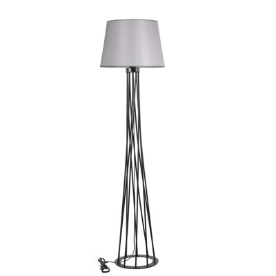 Luro Modern Floor Lamp, 100% Metal, Grey Finish, 63.0 inches Tall | Shade Diameter: 17.7 inches, Height: 11.8 inches | E27 Socket, Max 60W | Durable Oven Dried Paint, Elegant Design for Living Room & Bedroom Lighting