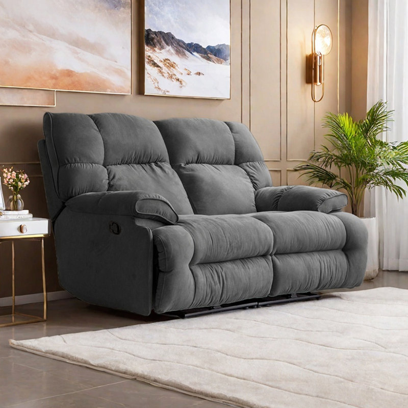 Double Living Room Casual Ergonomic Recliner, Dark Gray Polyester Blend