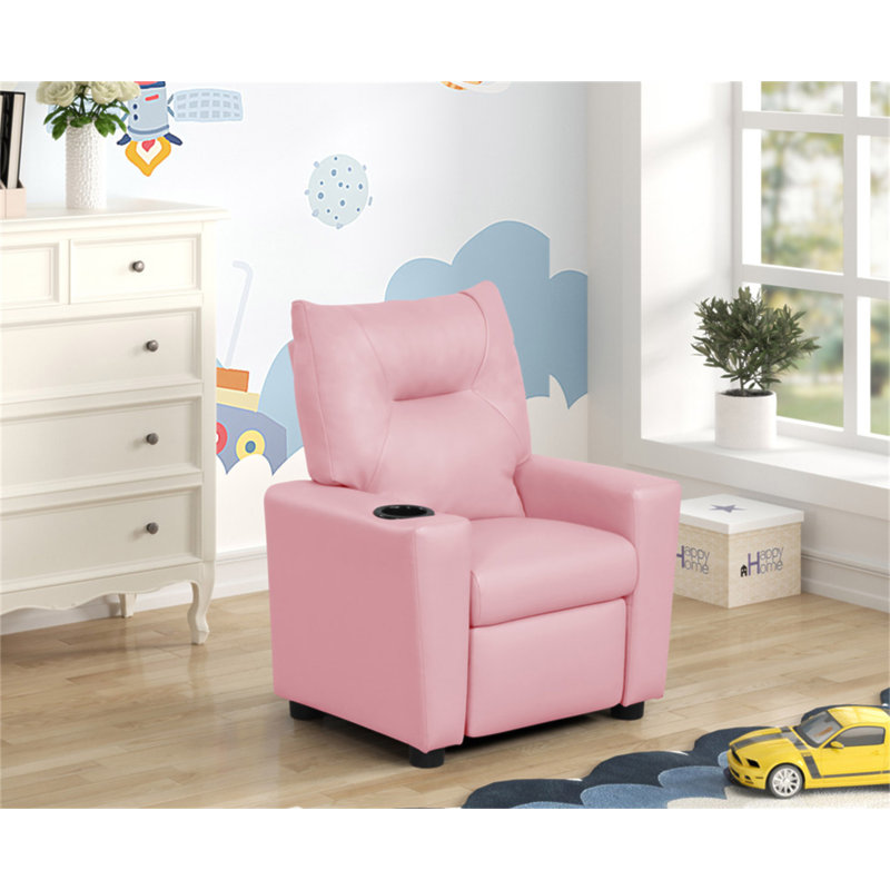 Fauteuil inclinable pour enfants en cuir de polyuréthane rose 23 po Evelyne, Rose